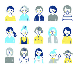 いろいろな世代の女性　上半身　
