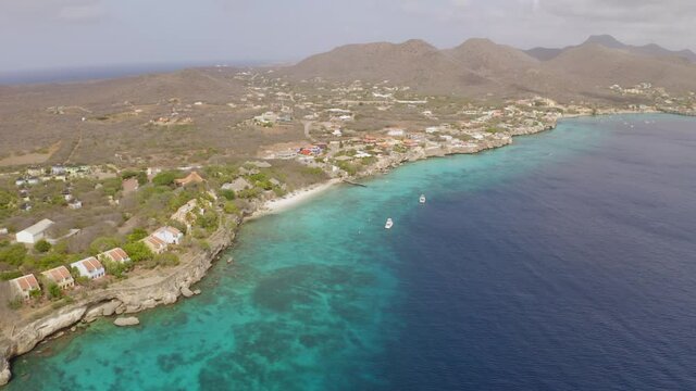 aerial image with drone from Kalki beach in Curaçao in the caribbean