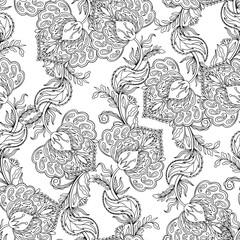 Seamless pattern ornament folk flower.Floral motif rustic paisley style.The elegant ethnic print fabric