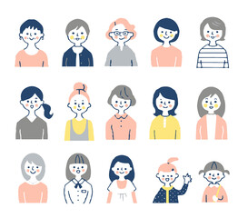 いろいろな世代の女性　上半身　