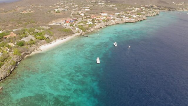 aerial image with drone from Kalki beach in Curaçao in the caribbean