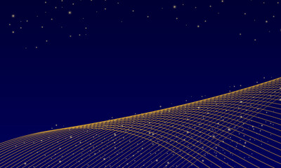 dark blue background with gold line wave and glitters, can be used for banner sale, wallpaper, for, brochure, landing page.