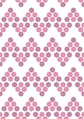 maroon and pink flowers on a white background. seamless zigzag pattern. vertical cover. a4.