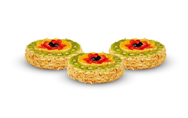 Cake with Mixed Fruits isolated on white background with​ clipping​ path​