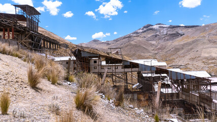 Fototapeta na wymiar old colonial mine called mina santa barbara, located in the city of huancavelica in the Andes of Peru in a sunny day