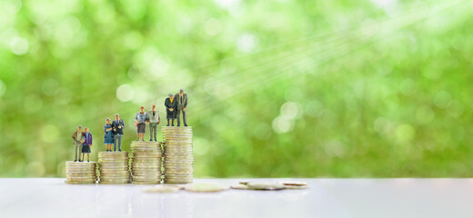 Retirement / pension or income tax and social security benefit concept : Four senior elder couple /...