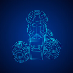 Water cooler with full bottle. Refreshment office concept. Wireframe low poly mesh vector illustration