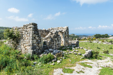 Fototapeta na wymiar Bjerrine village, old abandoned town with stone houses in ruin, , Lebanon