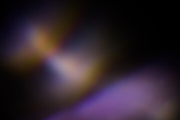 Blur colorful warm rainbow light leaks on black background with dust texture. Defocused abstract...