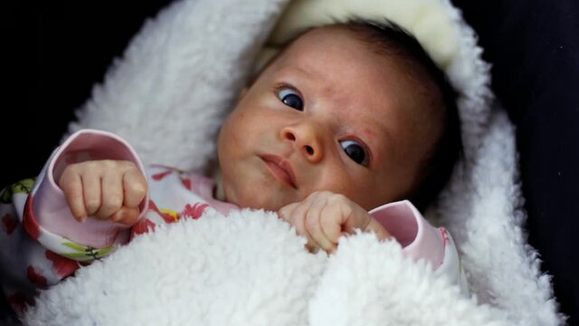 Un b&eacute;b&eacute; se r&eacute;veille dans sa poussette