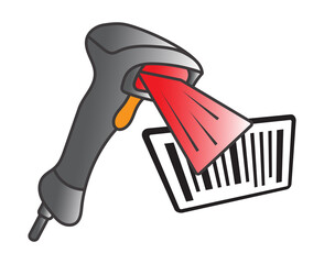 flat color icon handheld barcode scanner /  bar code reader with bar code for apps or websites © Moch Solikin
