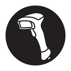 Barcode scanner or  bar code reader flat icon on a round background