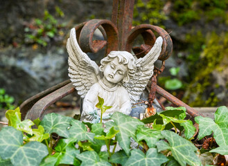A little angel placed in memory of a loved one. Baden Baden, Baden Wuerttemberg, Germany