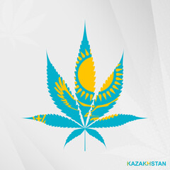 Flag of Kazakhstan in Marijuana leaf shape. The concept of legalization Cannabis in Kazakhstan.