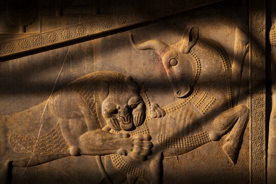 Relief sculpture of the subject people of the Achaemenian Empire in Apadana Palace, Persepolis, Iran.