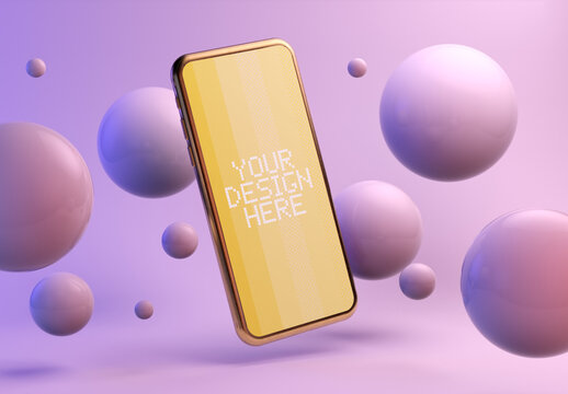 Phone Mockup on a Floating Balls Background