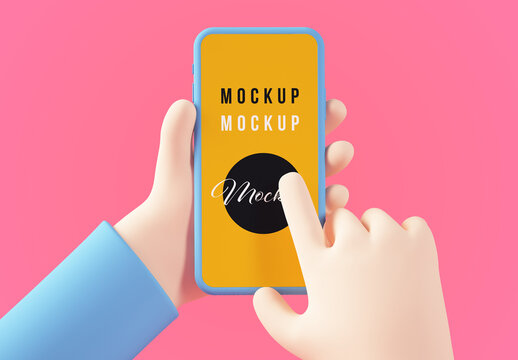 Isolated Cartoon Hands Holding and Swiping Finger a Smartphone Mockup