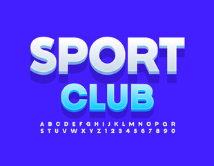 Vector stylish emblem Sport Club with Set of trendy Alphabet Letters ad Numbers. White 3D Font