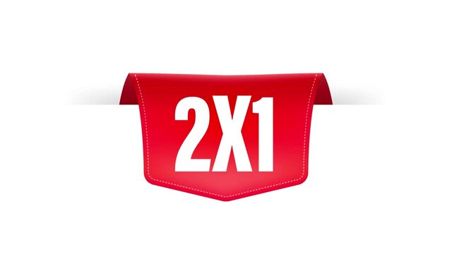 2X1 red half price commercial tag isolated on white background. Motion graphics.