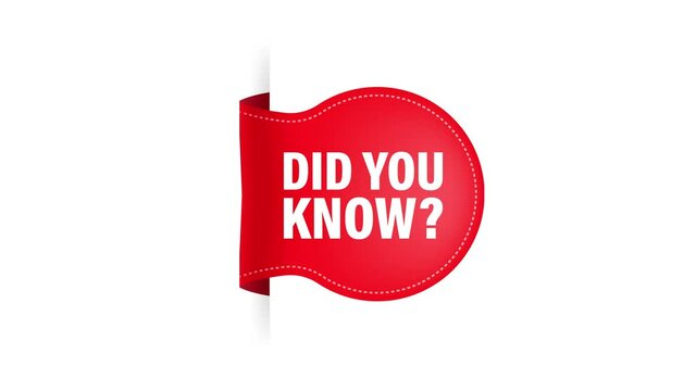 Did you know red ribbon in 3D style on white background. Motion graphics.