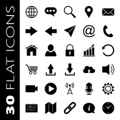 Set of 30 flat design icons perfect for your website, app or any other use.