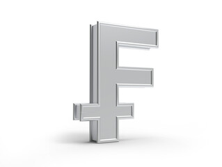 3d rendering silver Swiss franc symbol on white background 