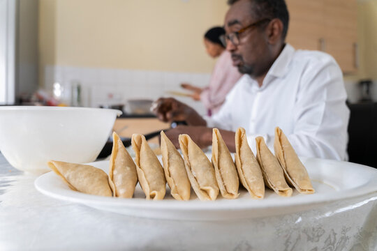 Samosas being made in Ramadan by Black Muslim family