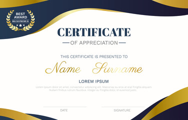 Certificate template modern wave curve luxury lines and best award brand premium golden badge vector.