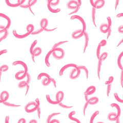 Vector seamless pattern with swirled pink line on white background. Abstract paint brush illustration