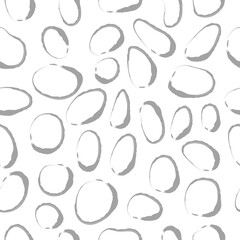Vector seamless pattern with abstract stains, stones on white background. Hand drawn sloppy ovals