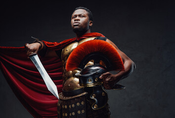 Roman soldier with red cloak and golden armor