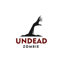 undead zombie hand vector silhouette out of ground, dead corpse rising hand icon logo
