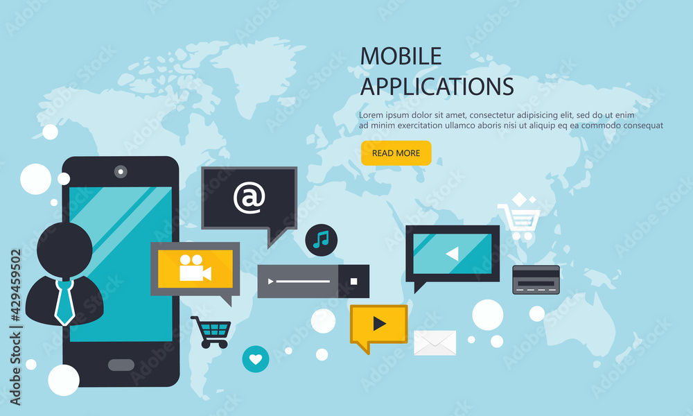 Wall mural mobile application and mobile app development concept. project development and business ideas. flat 