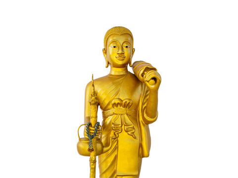 Phra Siwali is a Buddha image in Buddhism. The left-hand holds the umbrella, the right-hand holds the cane, Clipping path.