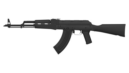 Fototapeta premium Black AK-47 assault rifle isolated on white background. Classic Soviet AK machine gun. Black weapon