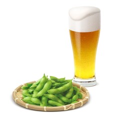 ビール グラス 枝豆 セット イラスト リアル