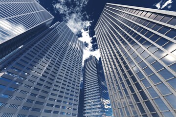 Obraz na płótnie Canvas Skyscrapers, high-rise modern buildings, cityscape, 3d rendering