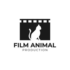 simple modern negative space cat silhouette on a animal film reel vector icon