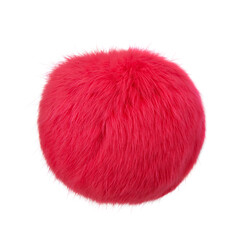 Close up of hot pink rabbit fur pompom isolated on white background