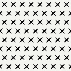 Same black and diagonal crosses ornament. Vector seamless crosses pattern. White background.