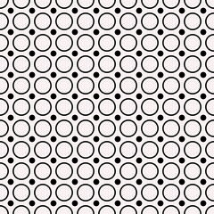 Small black circles and large empty circles. Vector seamless ornament. Monochrome circles pattern.
