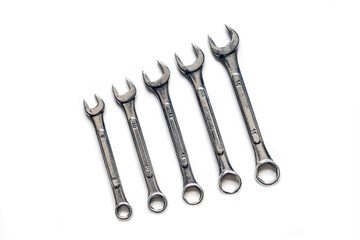 Isolated spanner set, wrench set, on a white background