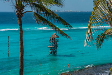 Obraz na płótnie Canvas Garrafon Reef Park Beach Club on the beautiful island Isla Mujeres, Mexico. Water Park.