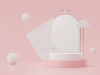 3d Earth tone minimal podium with geometric shapes for mock up and showing products. Display stand for presentation.