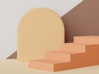 3d Earth tone minimal podium with geometric shapes for mock up and showing products. Display stand for presentation.