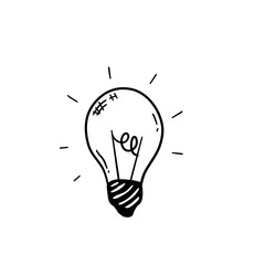 Light Bulb. Sketch of an electric device. Black and white illustration. Cartoon doodle lighting concept and ideas