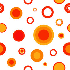 An abstract seamless pattern with circles, colorful retro design of the 70s style in orange and red round shapes, psychedelic circles   