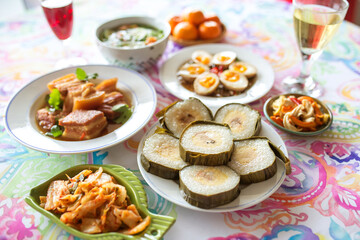 Fototapeta na wymiar Asian family lunch set in Lunar New Year days