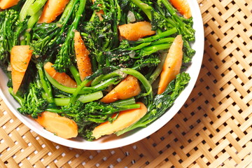 Fried baby broccoli mixed baby carrots