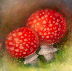 Red mushroom painting, mushroom wall decor, magic mushrooms, mushroom gifts, Fly Acaric wall art, cute weird gift, above bed decor